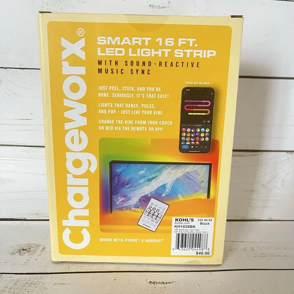 ChargeWorx 16ft LED Multicolor Light Strip Remote Control Indoor New In box